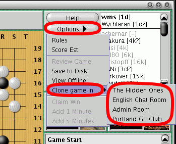 Screen shot showing how to set up a cloned game