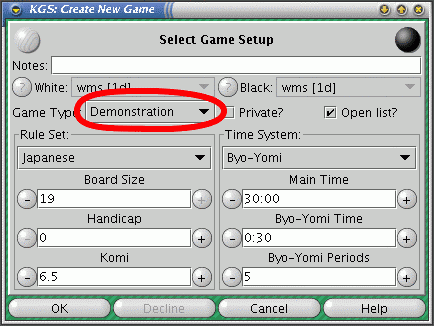 Screen shot showing how to make a demonstration game