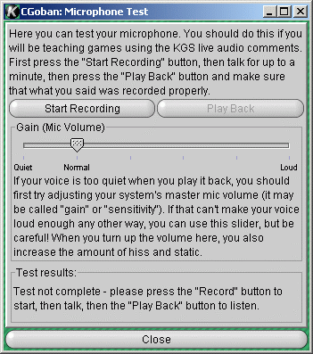 Screen shot of the "Microphone Test" window